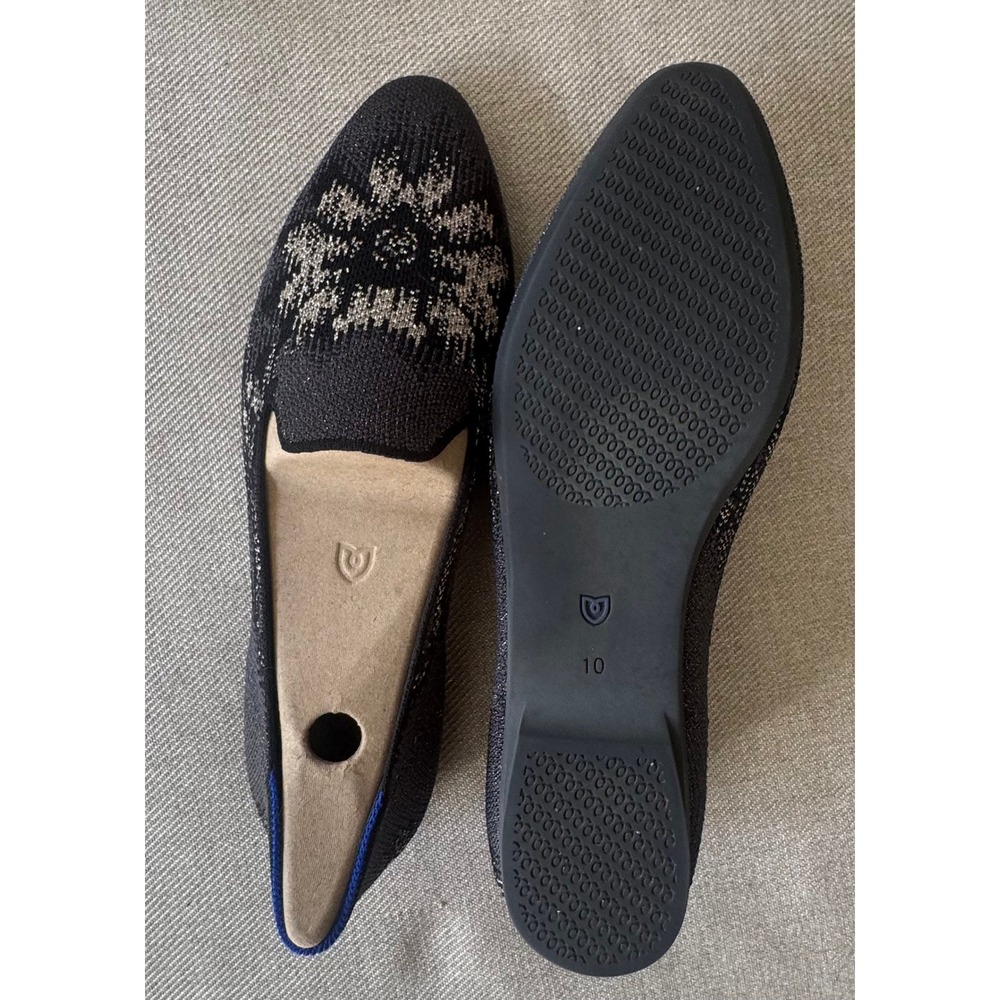 Rothys The Loafer Black Metallic Silver Snowflake Knit Pointed Toe Flats Size 10 - Picture 3 of 8